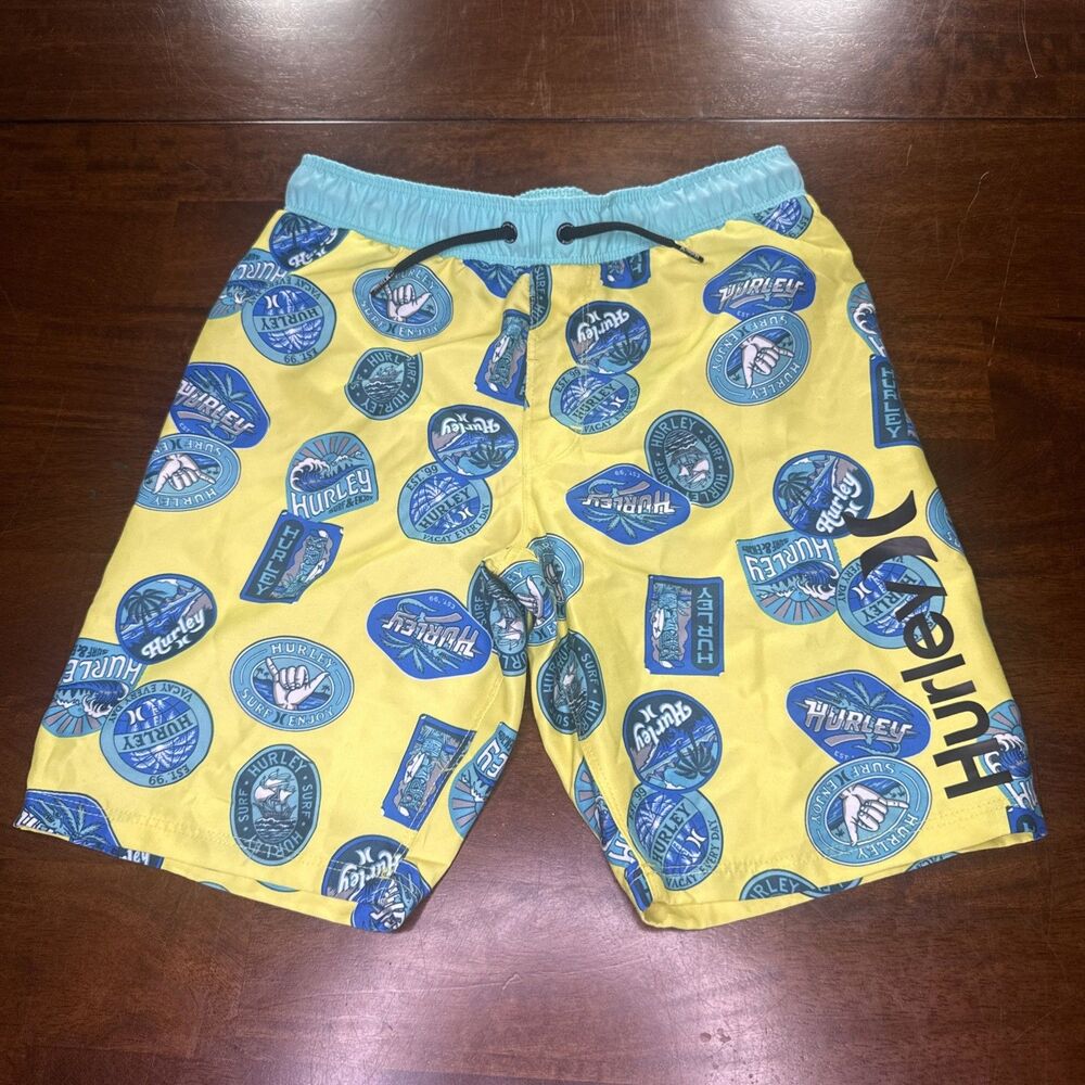 Hurley Boys Small Yellow Lemon Twist Boardshorts Swim Trunks Board Shorts Surf